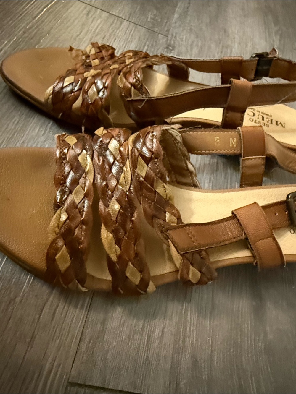 Sesto Meucci Braided Tan and Brown Leather Sandals - Picture 3 of 4